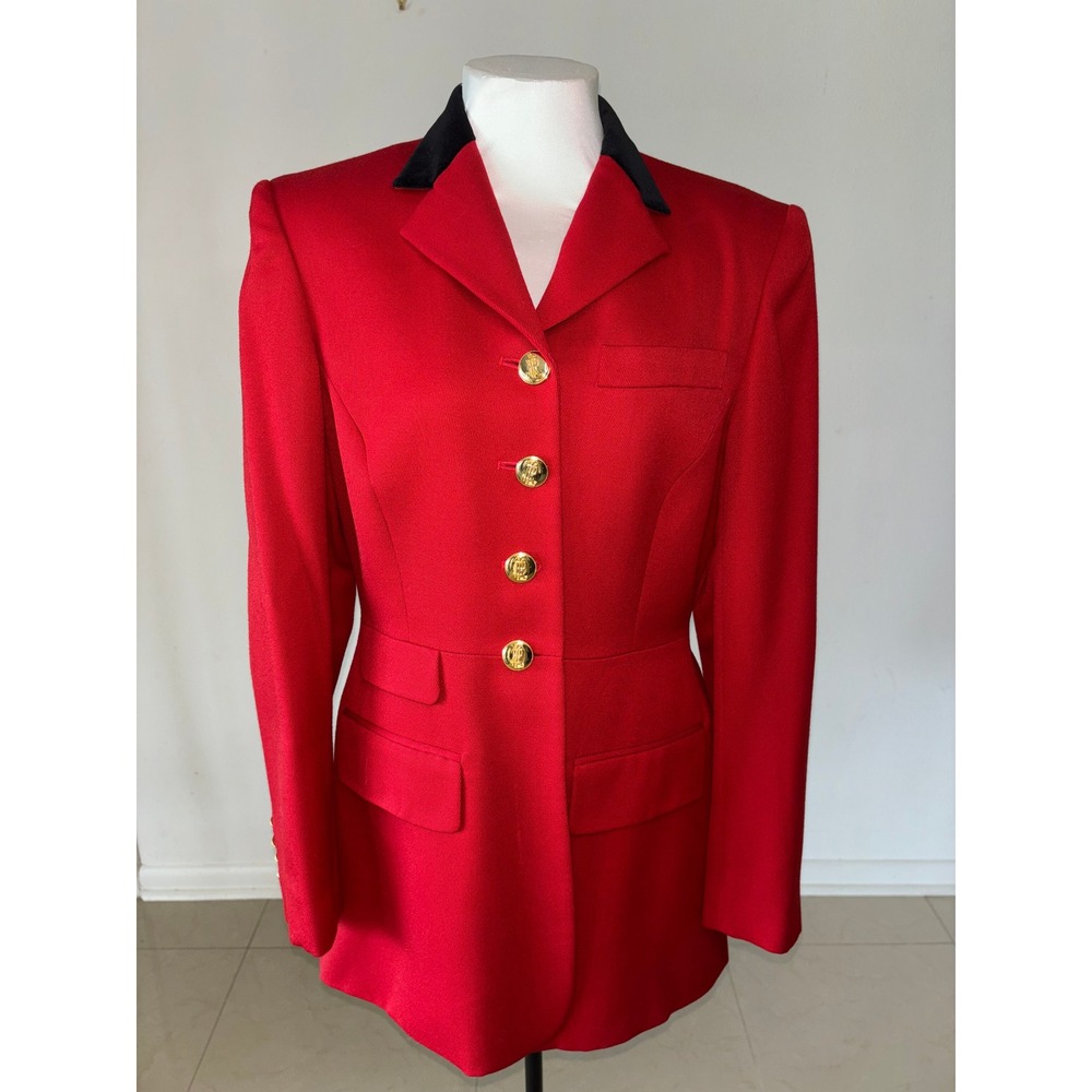 Ralph Lauren Vintage 90s Red Equestrian Riding Jacket Velvet Collar Blazer Sz 4